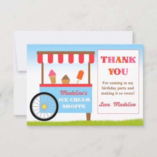Ice Cream Birthday Party Hartelijk dank Kaart (Voorkant)
