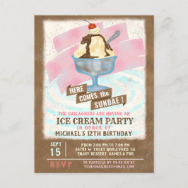 Ice Cream Birthday Party | Hier komt de Sundae Uitnodiging Briefkaart