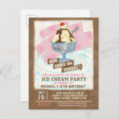 Ice Cream Birthday Party | Hier komt de Sundae Uitnodiging Briefkaart (Voorkant / Achterkant)