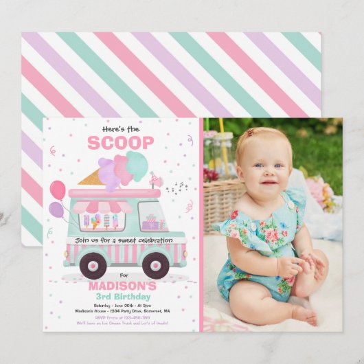 Ice Cream Birthday Party Ice Cream Truck Birthday  Kaart (Voorkant / Achterkant)