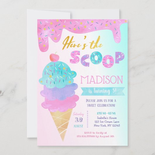 Ice Cream Birthday Party Invision Two Sweet  Kaart (Voorkant)