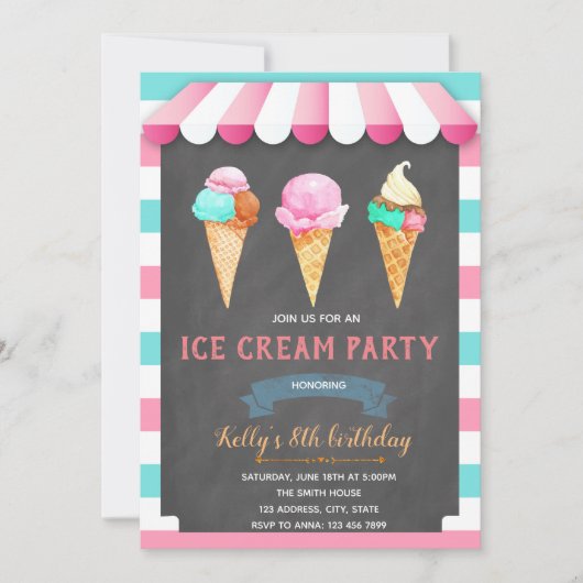 Ice Cream BIRTHDAY PARTY INVITATIE KAART (Voorkant)