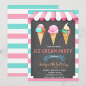 Ice Cream BIRTHDAY PARTY INVITATIE KAART (Voorkant / Achterkant)