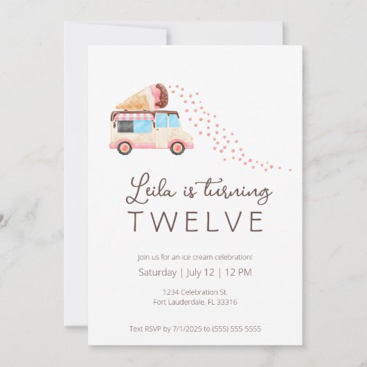 Ice Cream Birthday Party Invitation Aankondiging (Voorkant)