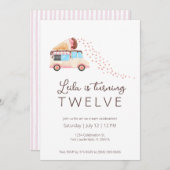 Ice Cream Birthday Party Invitation Aankondiging (Voorkant / Achterkant)