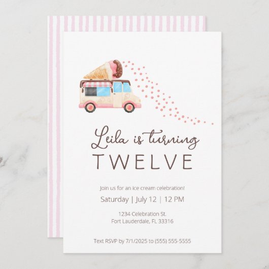 Ice Cream Birthday Party Invitation Aankondiging (Voorkant / Achterkant)