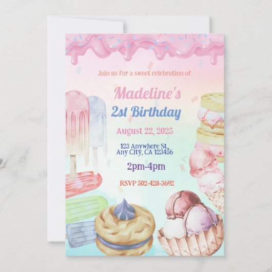 Ice Cream Birthday Party Invitation Feestdagenkaart (Voorkant)