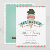Ice Cream Birthday Party Invitation Kaart (Voorkant / Achterkant)