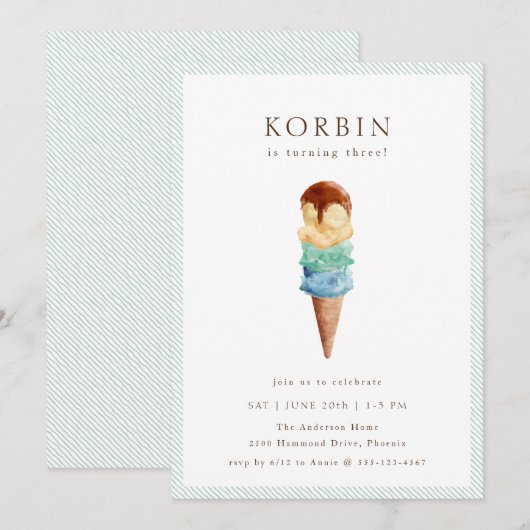 Ice Cream Birthday Party Invitation Kaart (Voorkant / Achterkant)