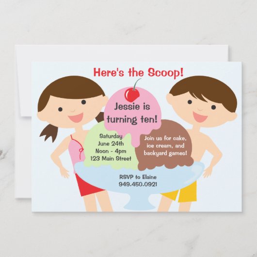 Ice Cream Birthday Party Invitation Kaart (Voorkant)
