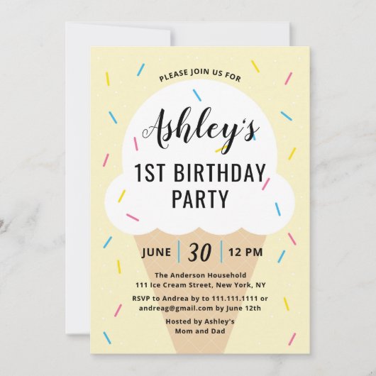 Ice Cream Birthday Party Invitation Kaart (Voorkant)