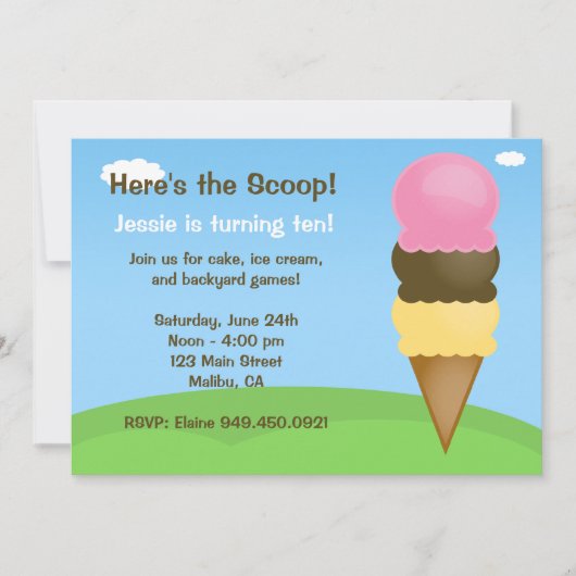 Ice Cream Birthday Party Invitation Kaart (Voorkant)