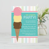 Ice Cream Birthday Party Invitation Kaart (Staand voorkant)
