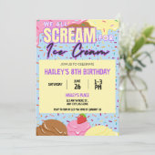 Ice Cream Birthday Party Invitation Kaart (Staand voorkant)