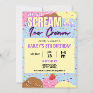 Ice Cream Birthday Party Invitation Kaart