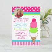 Ice Cream Birthday Party Invitation Kaart (Staand voorkant)