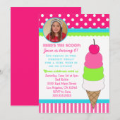 Ice Cream Birthday Party Invitation Kaart (Voorkant / Achterkant)