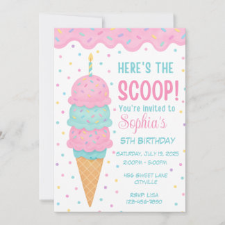 Ice Cream Birthday Party Invitation Kaart
