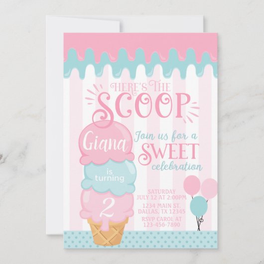 Ice Cream Birthday Party Invitation Snow Cone Kaart (Voorkant)