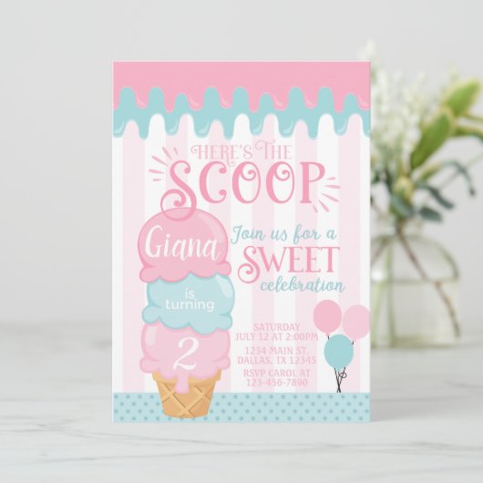 Ice Cream Birthday Party Invitation Snow Cone Kaart (Staand voorkant)
