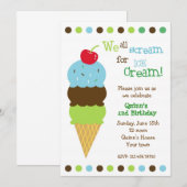 Ice Cream Birthday Party Invitations Boys Kaart (Voorkant / Achterkant)
