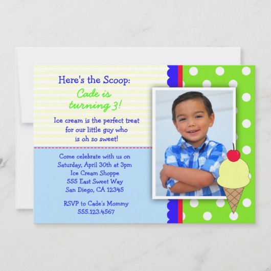 Ice Cream Birthday Party Invitations for Boys Kaart (Voorkant)