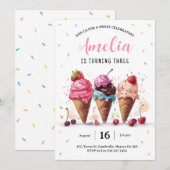 Ice Cream Birthday Party Kaart (Voorkant / Achterkant)