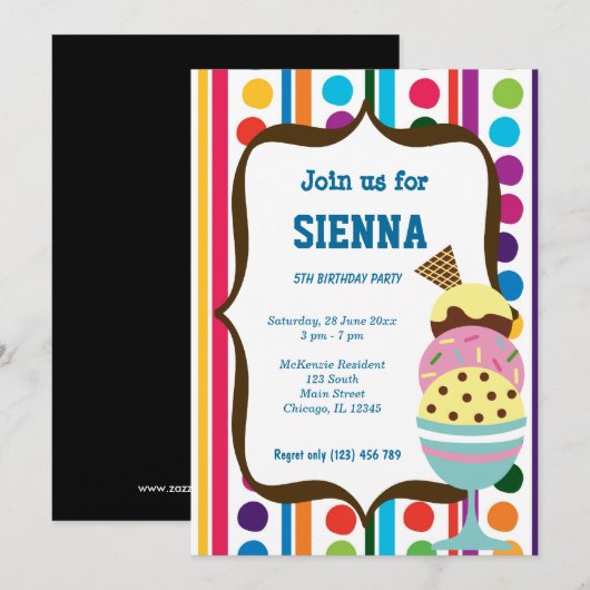 Ice Cream Birthday party Kaart (Voorkant / Achterkant)