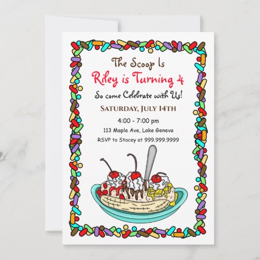 Ice Cream Birthday Party nodigt uit Kaart (Voorkant)