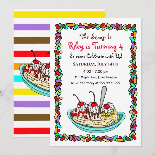Ice Cream Birthday Party nodigt uit Kaart (Voorkant / Achterkant)