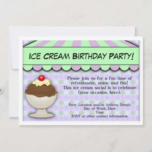 Ice Cream Birthday Party, pastel Awning Sundae Kaart (Voorkant)