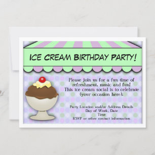 Ice Cream Birthday Party, pastel Awning Sundae Kaart
