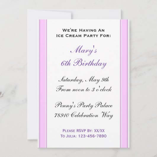 Ice Cream Birthday Party Pink Stripe Kaart (Achterkant)