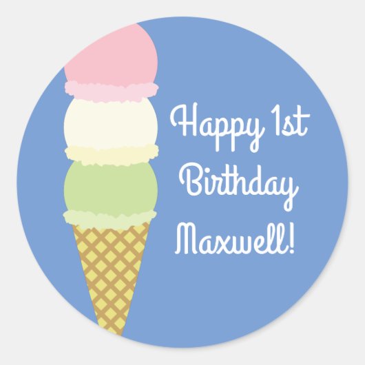 Ice Cream Birthday Party Ronde Sticker (Voorkant)