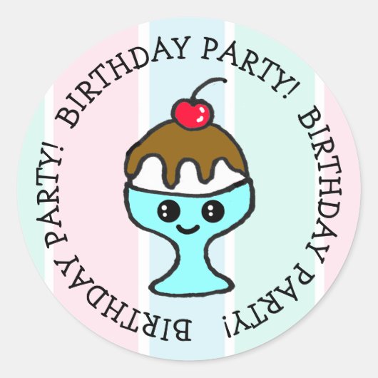 Ice Cream Birthday Party Ronde Sticker (Voorkant)