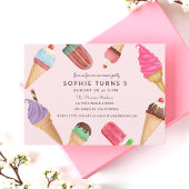 Ice Cream Birthday Pink Summer Party Kaart