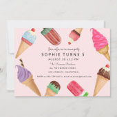 Ice Cream Birthday Pink Summer Party Kaart (Voorkant)