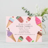 Ice Cream Birthday Pink Summer Party Kaart (Staand voorkant)