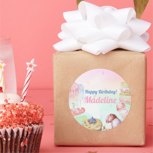 Ice Cream Birthday Ronde Sticker (Feest)