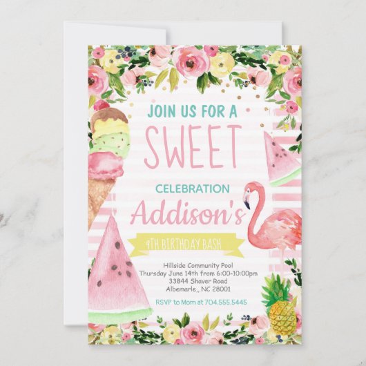 Ice Cream Birthday Summer Pool Kaart (Voorkant)