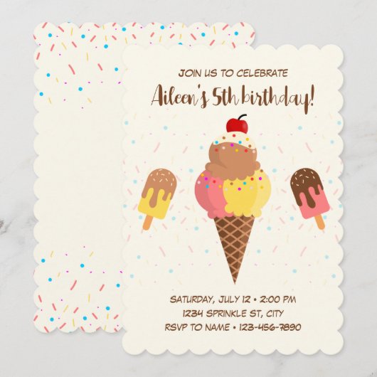 Ice Cream Birthday Uitnodiging (Voorkant / Achterkant)