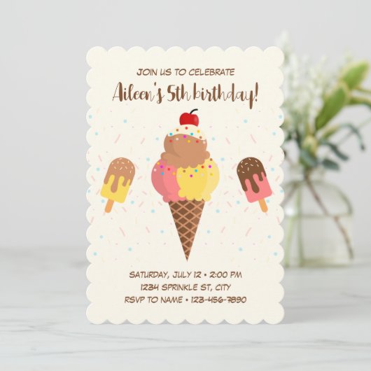 Ice Cream Birthday Uitnodiging (Staand voorkant)