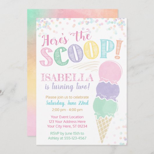 Ice Cream Birthday Uitnodiging (Voorkant / Achterkant)