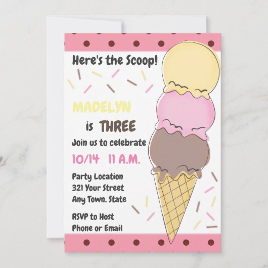 Ice Cream Birthday Uitnodiging (Voorkant)