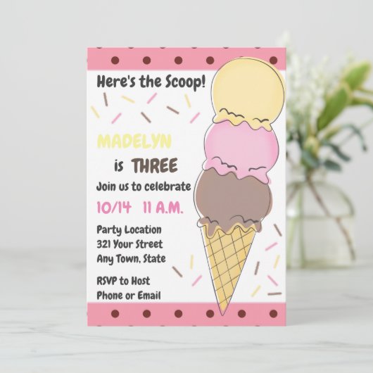 Ice Cream Birthday Uitnodiging (Staand voorkant)