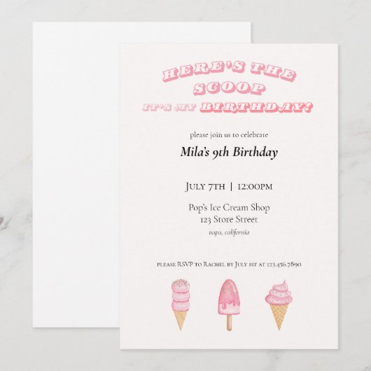 Ice Cream Birthday Uitnodiging (Voorkant / Achterkant)