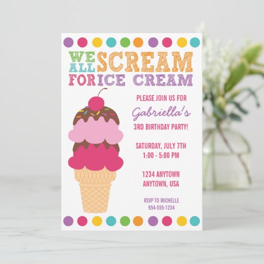 Ice Cream Birthday Uitnodiging (Staand voorkant)