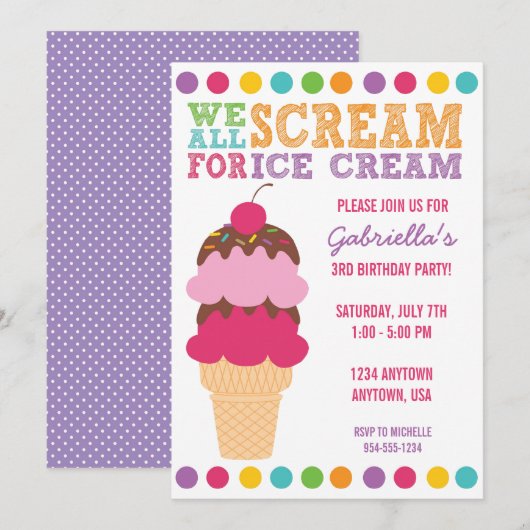 Ice Cream Birthday Uitnodiging (Voorkant / Achterkant)