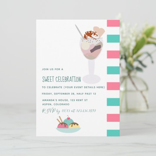 Ice Cream Birthday-uitnodiging Kaart (Staand voorkant)