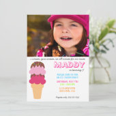Ice Cream Birthday Uitnodiging met foto (Staand voorkant)